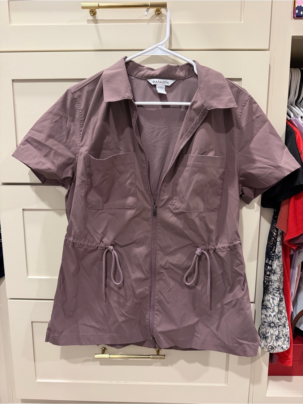 Athleta Mauve Short Sleeve Zip Utility Jacket Advantage Cinch Top